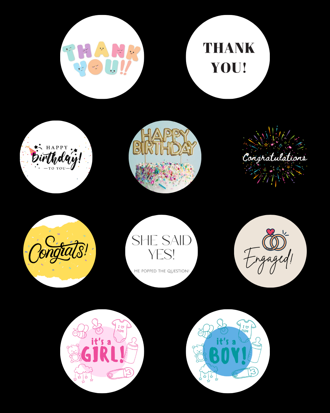 Party Pack of 25: Pre-designed Labels