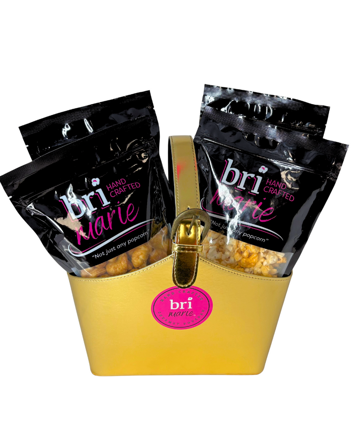 Bri Marie Nacho Pop popcorn with bold cheesy nacho flavor made from non-GMO popcorn kernels.
