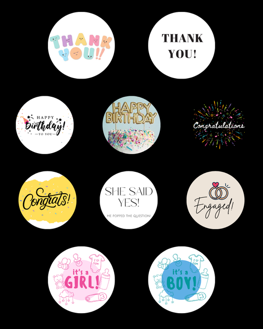 Party Pack of 25: Pre-designed Labels