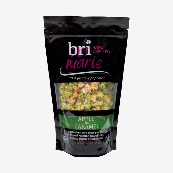 Bri Marie Cherry Caramel popcorn with sweet cherry and caramel coating made from non-GMO popcorn kernels.